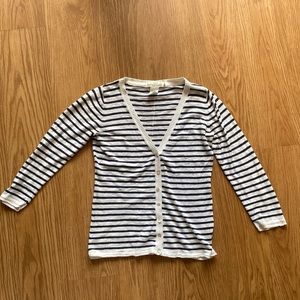 Navy and white striped cardigan 100% cotton